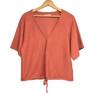 MADEWELL Womens Large Sweaters Rose Color Ribbed Faux Wrap Bottom Drawstring Tie